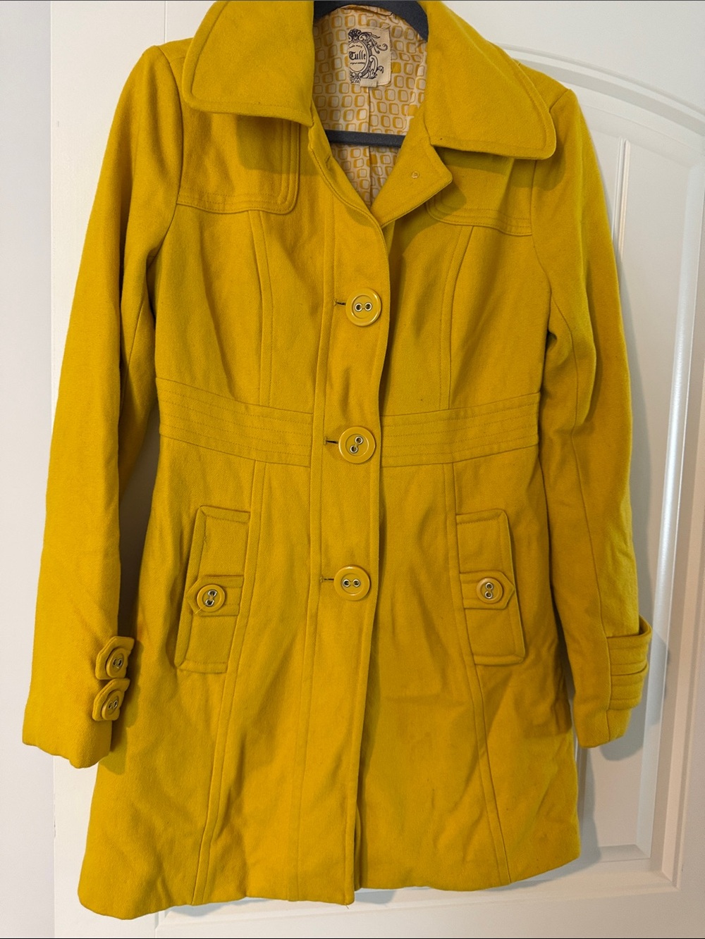 Tulle Mustard Yellow Button-Front Wool-Blend Pea Coat